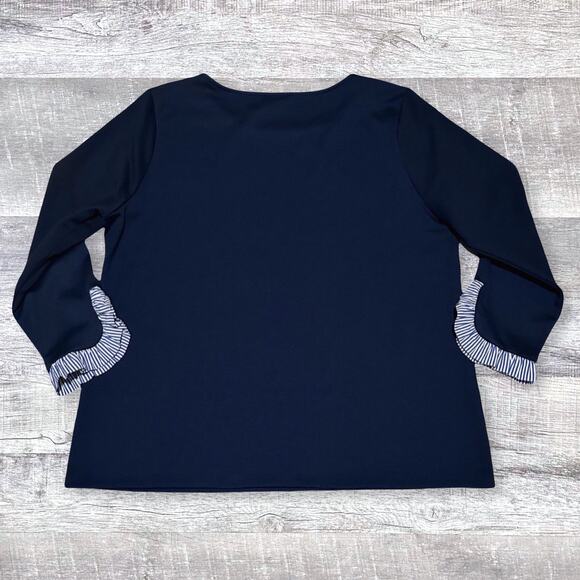 Ann Taylor Factory Tops - Ann Taylor Factory Navy Ruffle Cuff Knit Shirt Womens XL 3/4 Sleeve Minimalist